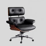 Modern Classic Recliner Lounge Chair with Ottoman – Black Leather & Bentwood Base