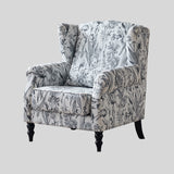 Vintage Floral Wingback Armchair – Classic Upholstered Lounge Chair with PU Leather Trim