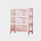 Kids Display Storage Cabinet - Steel Frame with Tempered Glass Doors & Customizable Knobs