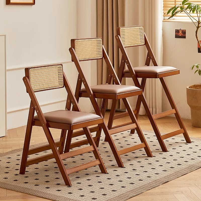 Wooden Folding Dining Chairs with Padded Seat, SOLID WOOD & RATTAN DINING CHAIR