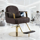 Modern Swivel Salon Chair – Adjustable Height, Faux Leather Upholstery & Gold/Chrome Base with Footrest