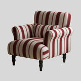 Modern Striped Linen Armchair – Rolled Arm Accent Chair with Solid Wood Legs