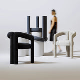 Modern Curved Velvet Dining Chair – Minimalist Upholstered Armchair with Sculptural Design