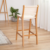 Scandinavian Woven Bar Stool – Solid Wood & Natural Rope Seat