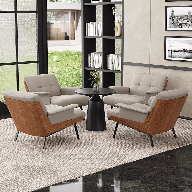 Modern Tufted Microfiber Leather Accent Chair with Arms