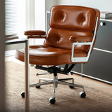 Mid-Century Lobby Chair Executive Office Chair – Adjustable Swivel Leather Desk Chair with Aluminum Base