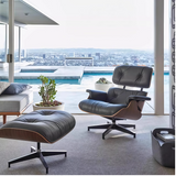 Modern Classic Recliner Lounge Chair with Ottoman – Black Leather & Bentwood Base