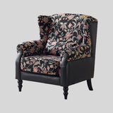 Vintage Floral Wingback Armchair – Classic Upholstered Lounge Chair with PU Leather Trim