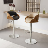 Italian Minimalist Genuine Leather Bar Stool, Adjustable Swivel Island Chair