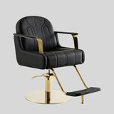 Modern Swivel Salon Chair – Adjustable Height, Faux Leather Upholstery & Gold/Chrome Base with Footrest