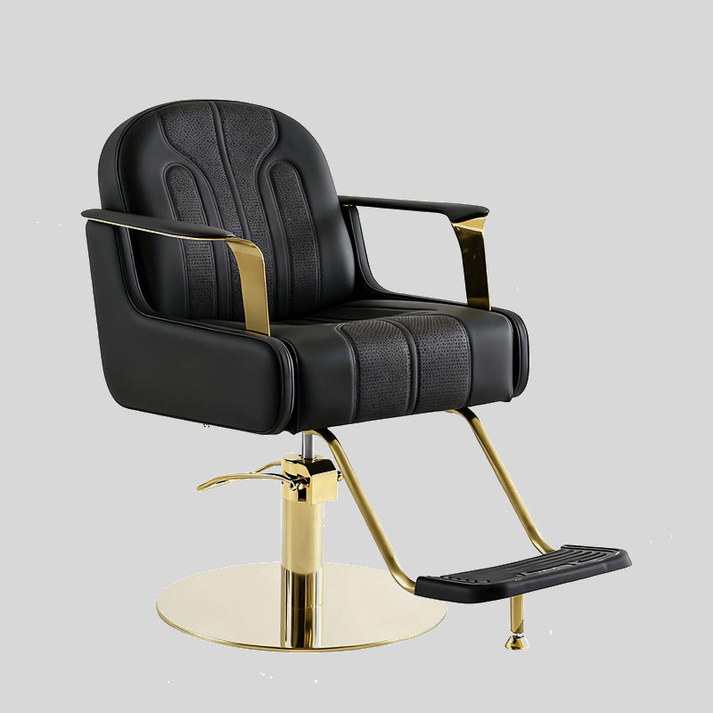 Modern Swivel Salon Chair – Adjustable Height, Faux Leather Upholstery & Gold/Chrome Base with Footrest