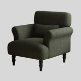 Modern Striped Linen Armchair – Rolled Arm Accent Chair with Solid Wood Legs