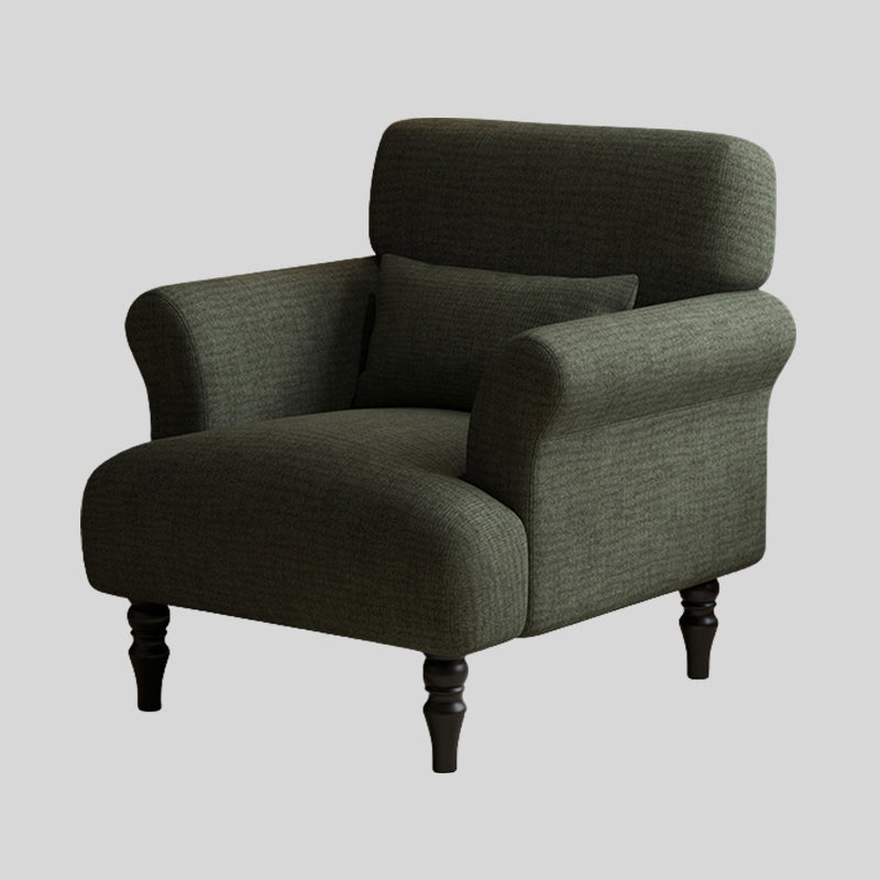 Modern Striped Linen Armchair – Rolled Arm Accent Chair with Solid Wood Legs