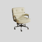 Mid-Century Lobby Chair Executive Office Chair – Adjustable Swivel Leather Desk Chair with Aluminum Base