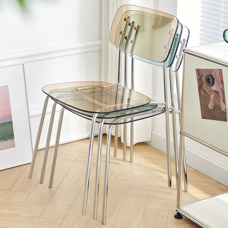 Modern Acrylic Dining Chair with Chrome Legs – Transparent Minimalist Dining or Café Chair