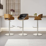 Italian Minimalist Genuine Leather Bar Stool, Adjustable Swivel Island Chair