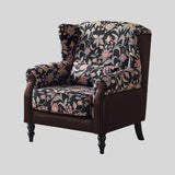 Vintage Floral Wingback Armchair – Classic Upholstered Lounge Chair with PU Leather Trim