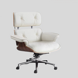 Modern Classic Recliner Lounge Chair with Ottoman – Black Leather & Bentwood Base