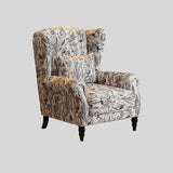 Vintage Wingback Lounge Chair – Floral Tapestry Accent Armchair with PU Leather Trim