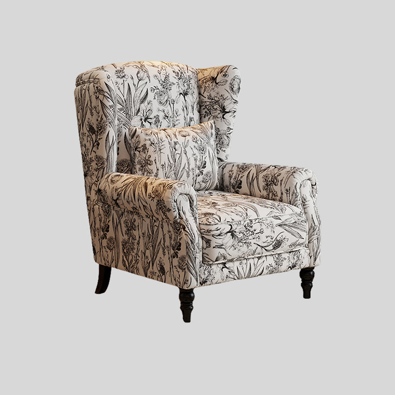 Vintage Wingback Lounge Chair – Floral Tapestry Accent Armchair with PU Leather Trim