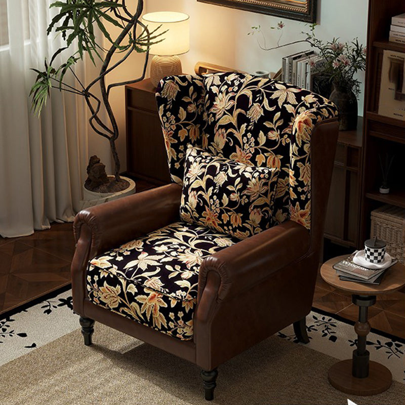 Vintage Wingback Lounge Chair – Floral Tapestry Accent Armchair with PU Leather Trim