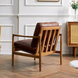 Mid-Century Modern Solid Wood Leather Armchair – Premium Tan Upholstery