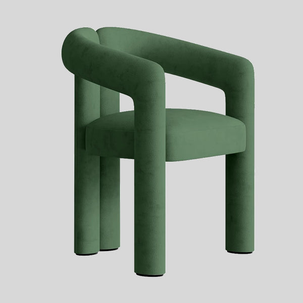 Modern Curved Velvet Dining Chair – Minimalist Upholstered Armchair with Sculptural Design