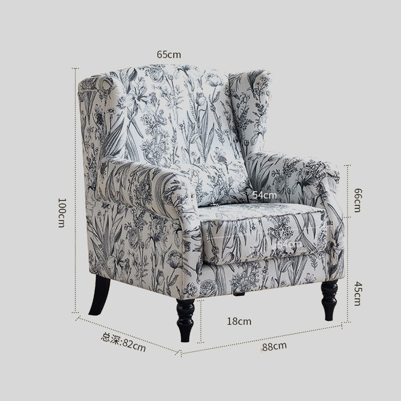 Vintage Floral Wingback Armchair – Classic Upholstered Lounge Chair with PU Leather Trim