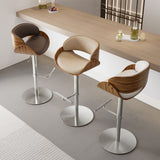 Italian Minimalist Genuine Leather Bar Stool, Adjustable Swivel Island Chair
