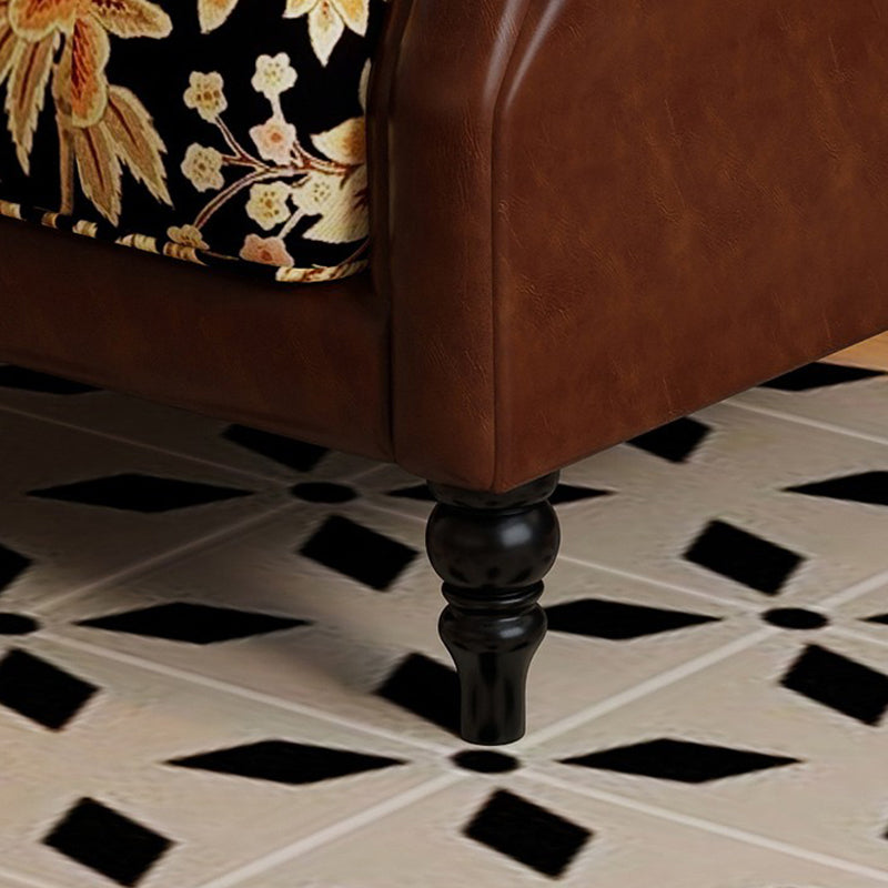 Vintage Wingback Lounge Chair – Floral Tapestry Accent Armchair with PU Leather Trim