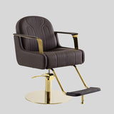 Modern Swivel Salon Chair – Adjustable Height, Faux Leather Upholstery & Gold/Chrome Base with Footrest