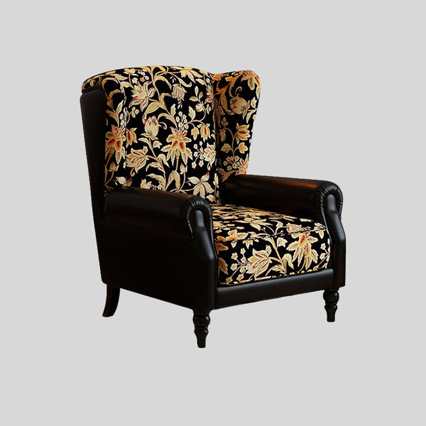 Vintage Wingback Lounge Chair – Floral Tapestry Accent Armchair with PU Leather Trim