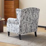 Vintage Floral Wingback Armchair – Classic Upholstered Lounge Chair with PU Leather Trim