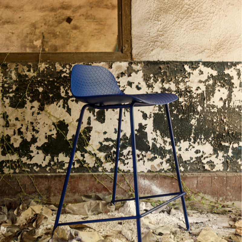 Modern High Bar Stool with Textured Seat and Metal Frame