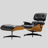 Modern Classic Recliner Lounge Chair with Ottoman – Black Leather & Bentwood Base