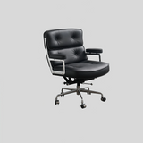 Mid-Century Lobby Chair Executive Office Chair – Adjustable Swivel Leather Desk Chair with Aluminum Base