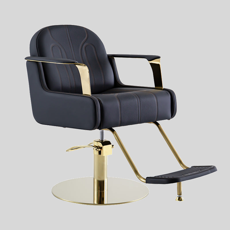 Modern Swivel Salon Chair – Adjustable Height, Faux Leather Upholstery & Gold/Chrome Base with Footrest
