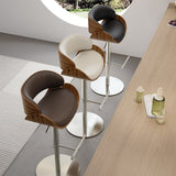 Italian Minimalist Genuine Leather Bar Stool, Adjustable Swivel Island Chair