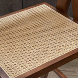 Mid-Century Modern Rattan and Wood Bar Stool with Armrests