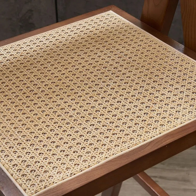 Mid-Century Modern Rattan and Wood Bar Stool with Armrests