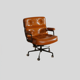 Mid-Century Lobby Chair Executive Office Chair – Adjustable Swivel Leather Desk Chair with Aluminum Base