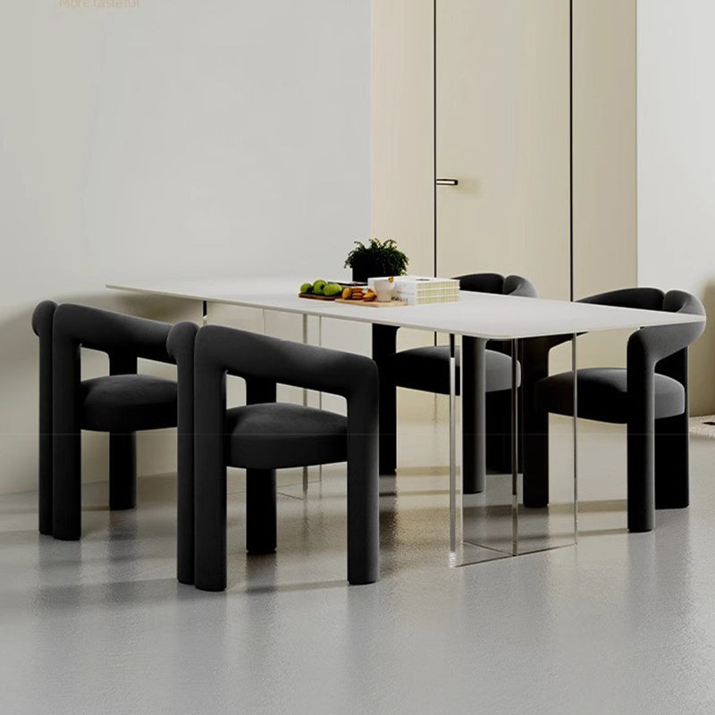 Modern Curved Velvet Dining Chair – Minimalist Upholstered Armchair with Sculptural Design