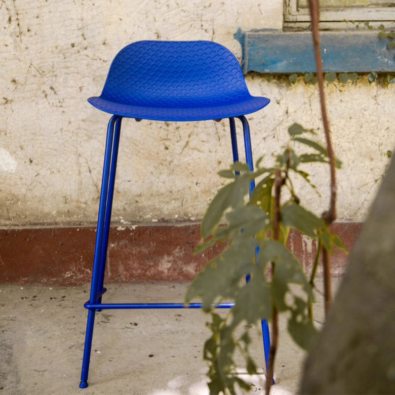 Modern High Bar Stool with Textured Seat and Metal Frame