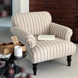 Modern Striped Linen Armchair – Rolled Arm Accent Chair with Solid Wood Legs