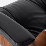 Modern Classic Recliner Lounge Chair with Ottoman – Black Leather & Bentwood Base