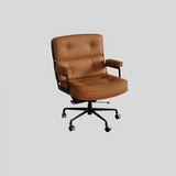Mid-Century Lobby Chair Executive Office Chair – Adjustable Swivel Leather Desk Chair with Aluminum Base