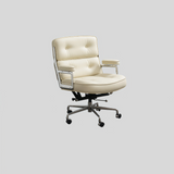 Mid-Century Lobby Chair Executive Office Chair – Adjustable Swivel Leather Desk Chair with Aluminum Base