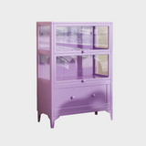 Kids Display Storage Cabinet - Steel Frame with Tempered Glass Doors & Customizable Knobs