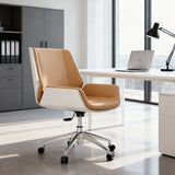 Two-Tone Shell Swivel Chair – Leather Seat, Chrome Base, Casters or Fixed Legs