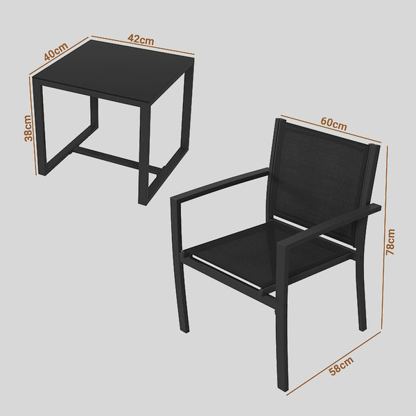 3-Piece Textilene Outdoor Patio Furniture Set – Weather-Resistant Chairs with Tempered Glass Table